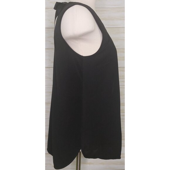 41 Hawthorn Women's Black Drape Front Blouse With Ribbon Tie Neck Sheer Front - Picture 3 of 11